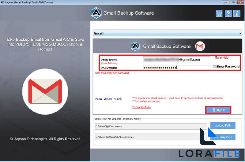 Aryson Gmail Backup Tool 2027 25.8 screenshot